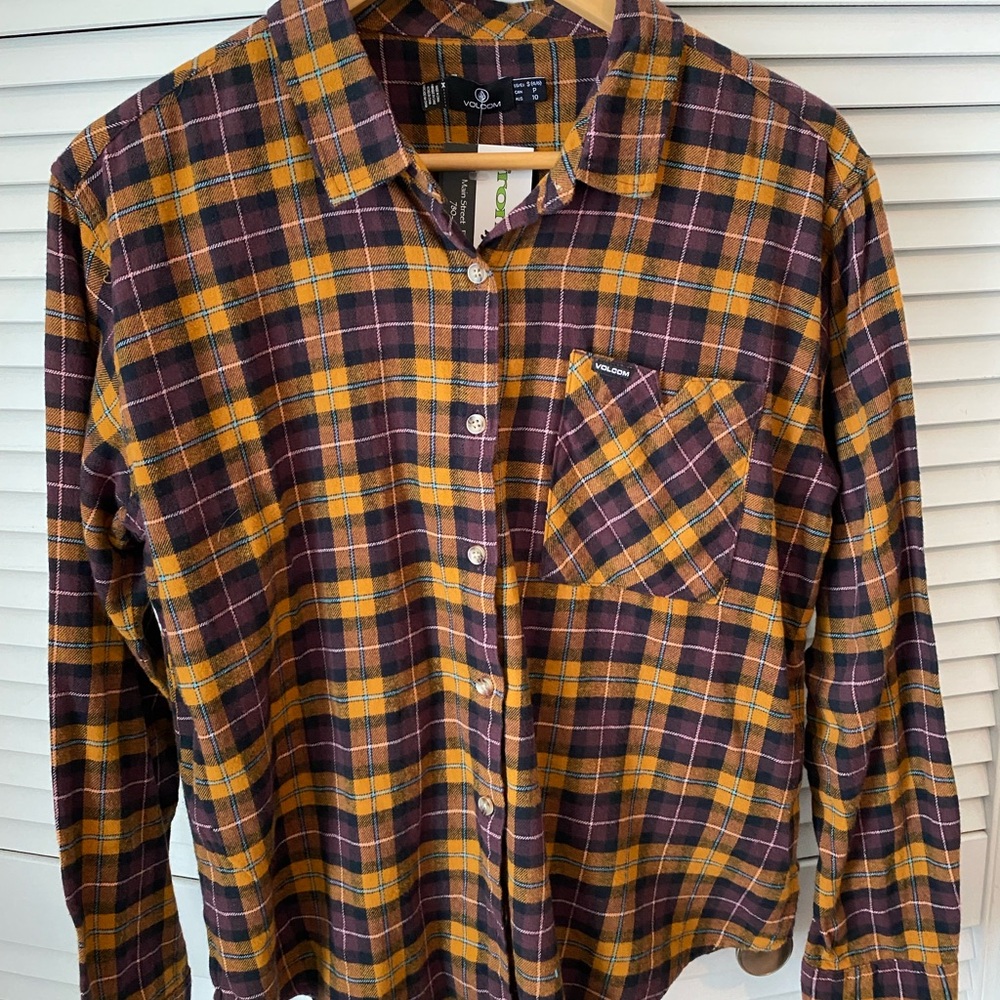 Volcom Yellow and Purple Plaid Shirt